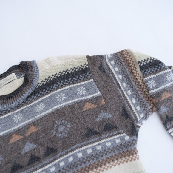 VTG Marks & Spencer By St Michael Blue Taupe Geometric Shape Crewneck Sweater M - Picture 8 of 10